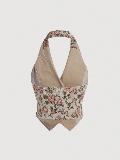 Floral Button-Front Halter
