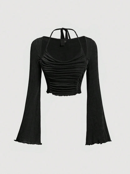 Tie-Back Ruched Halter Top