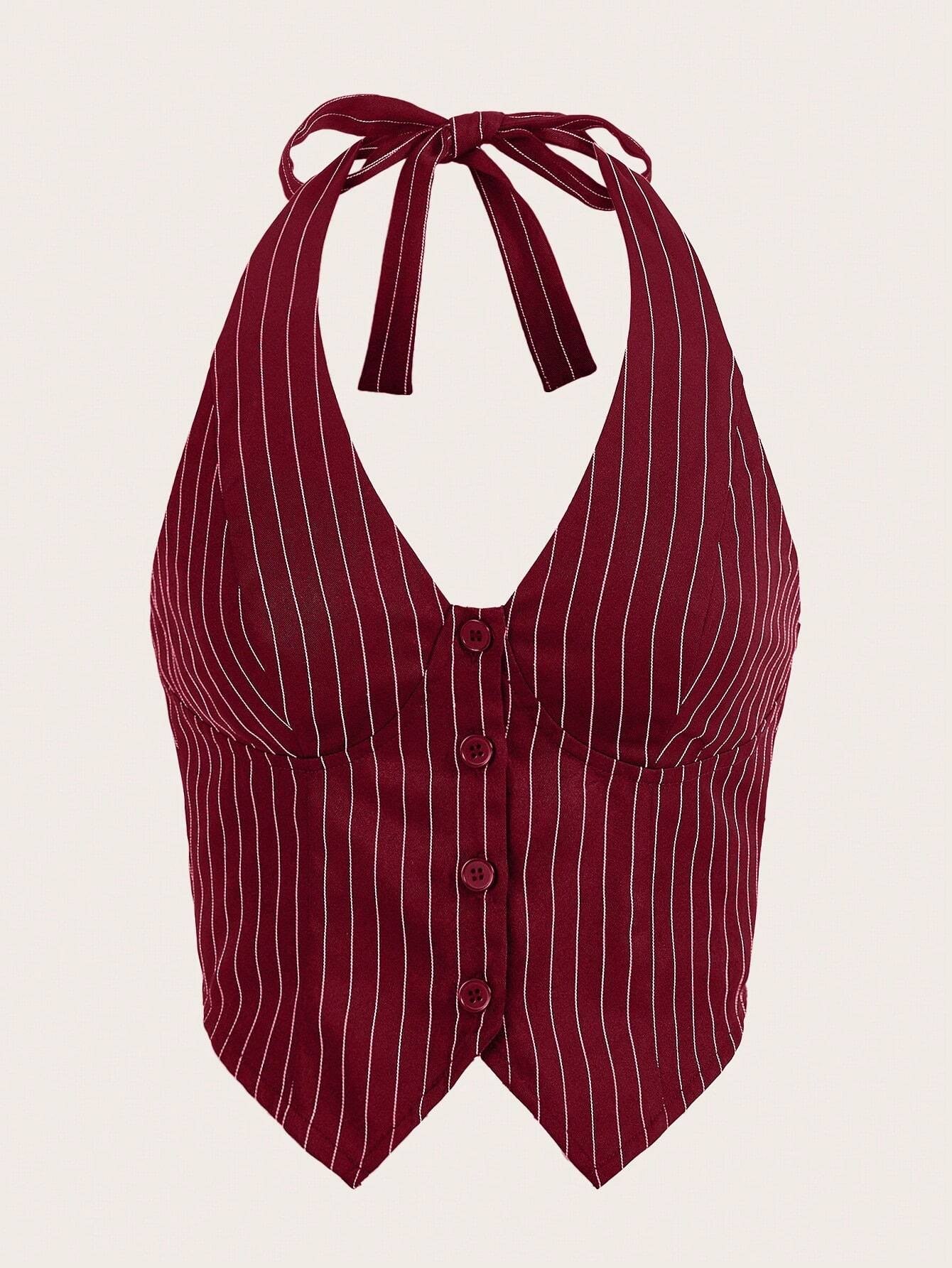 Striped Button-Front Halter