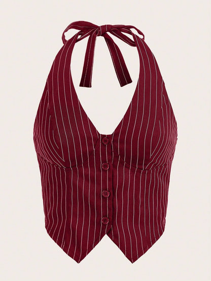 Striped Button-Front Halter
