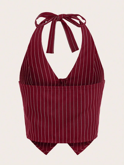 Striped Button-Front Halter