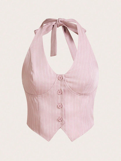 Striped Button-Front Halter