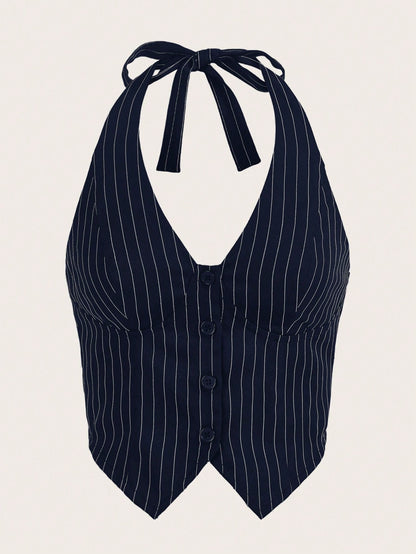Striped Button-Front Halter