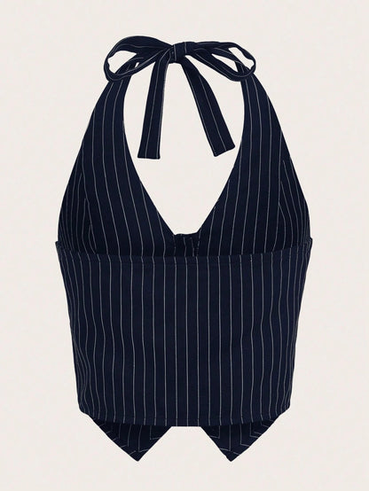 Striped Button-Front Halter