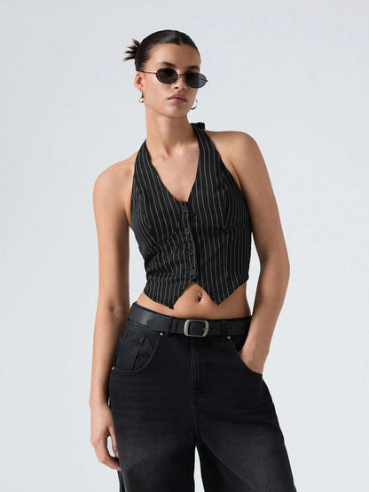 Striped Button-Front Halter