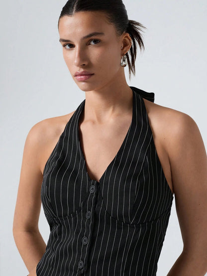 Striped Button-Front Halter