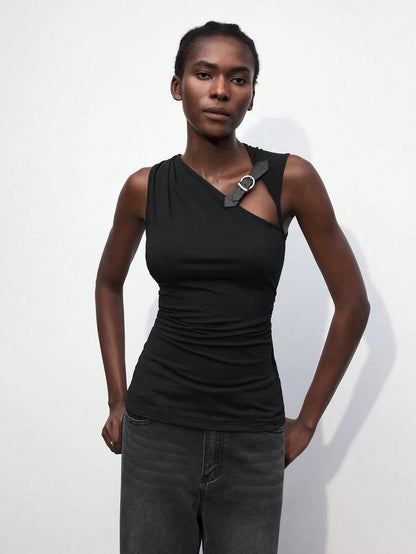 Asymmetrical Cut-Out Halter Top