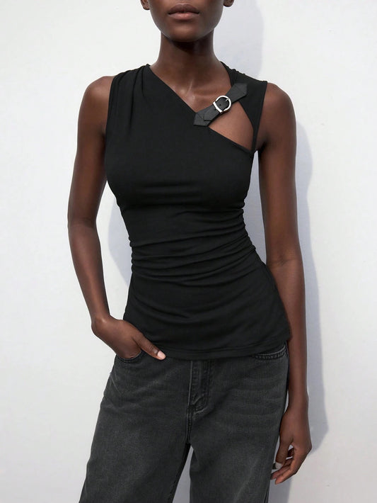 Asymmetrical Cut-Out Halter Top
