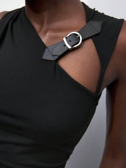 Asymmetrical Cut-Out Halter Top