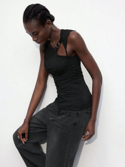 Asymmetrical Cut-Out Halter Top