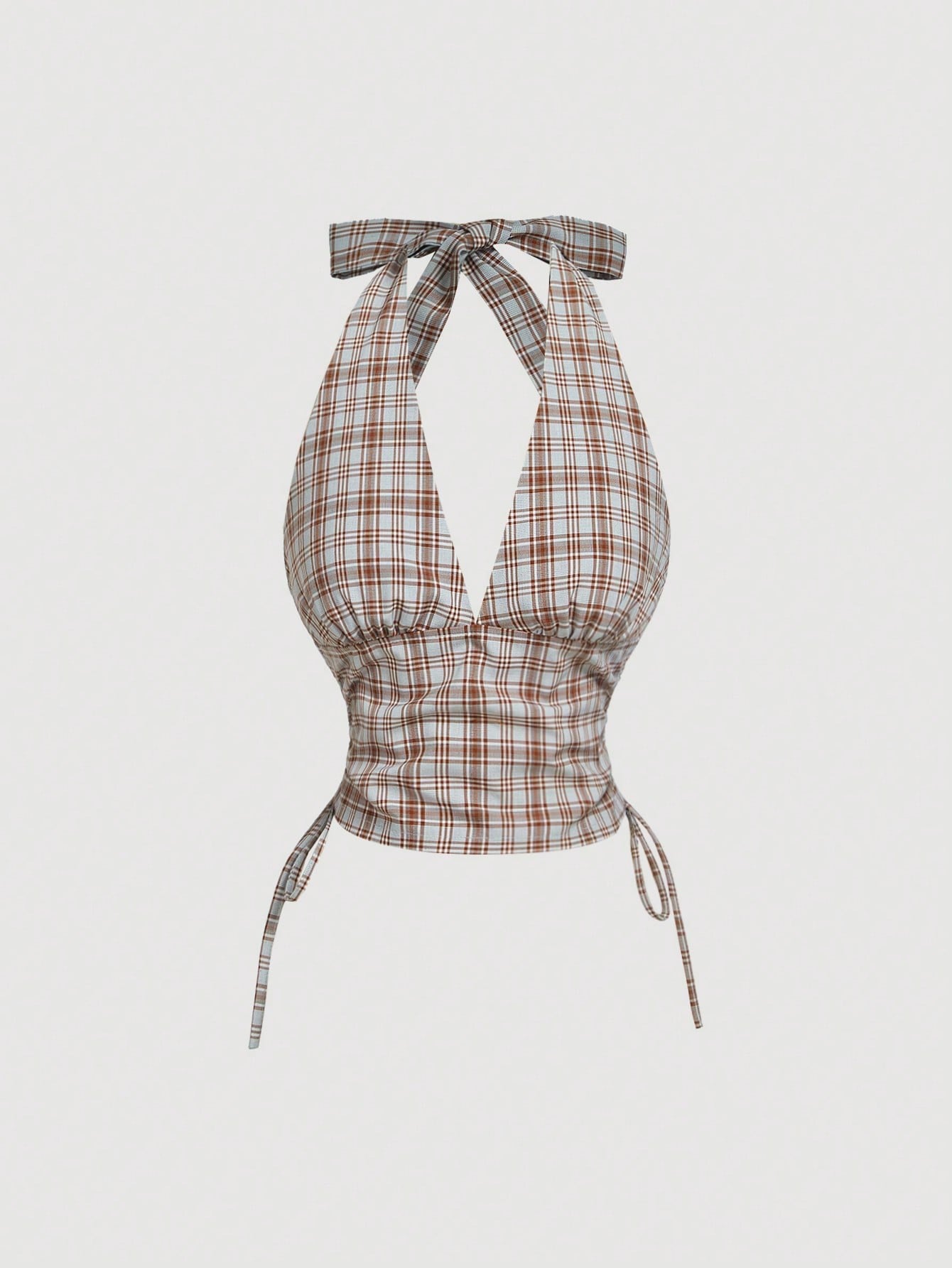 Plaid Halter Neck Crop Top