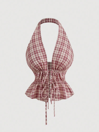 Red & White Plaid Halter Top