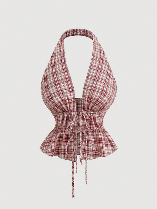 Red & White Plaid Halter Top