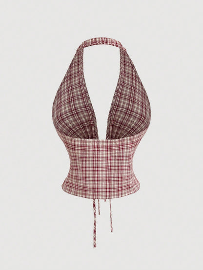 Red & White Plaid Halter Top