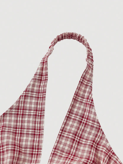 Red & White Plaid Halter Top