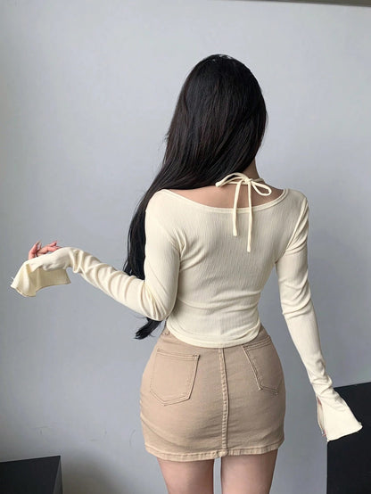Tie-Front Long Sleeve Crop