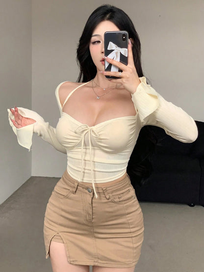 Tie-Front Long Sleeve Crop