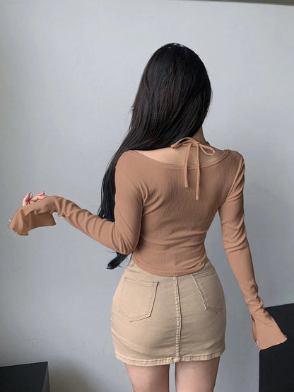 Tie-Front Long Sleeve Crop
