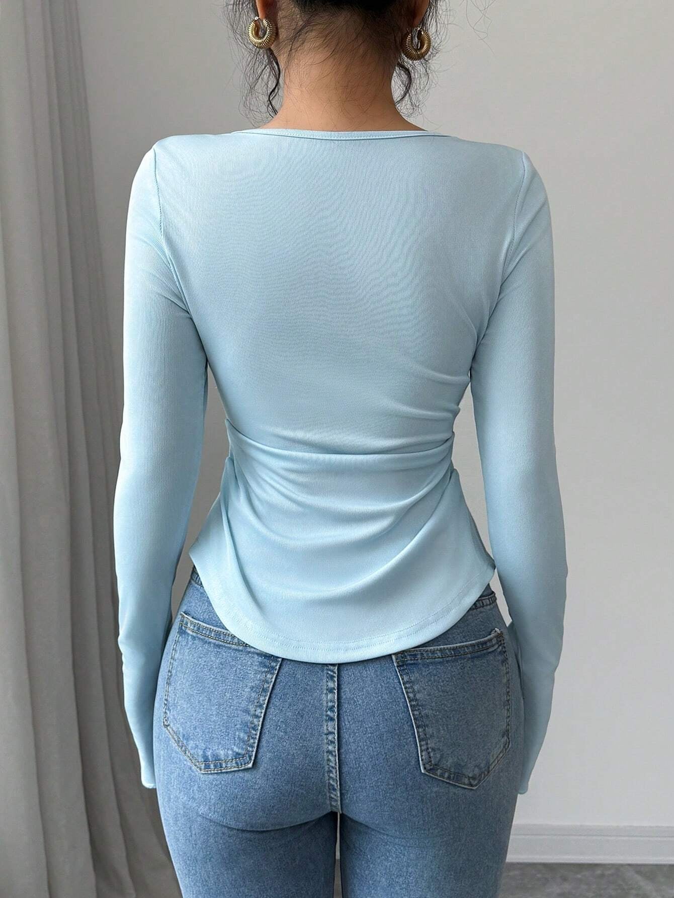 Blue 3D Flower Long Sleeve