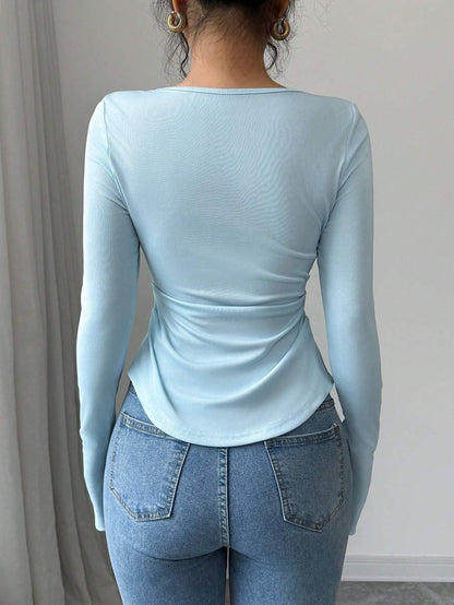 Blue 3D Flower Long Sleeve