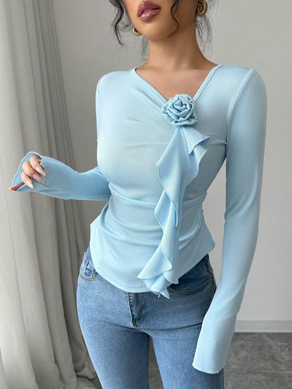Blue 3D Flower Long Sleeve