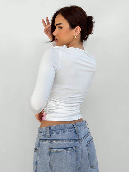 Floral Mesh Long Sleeve T-Shirt