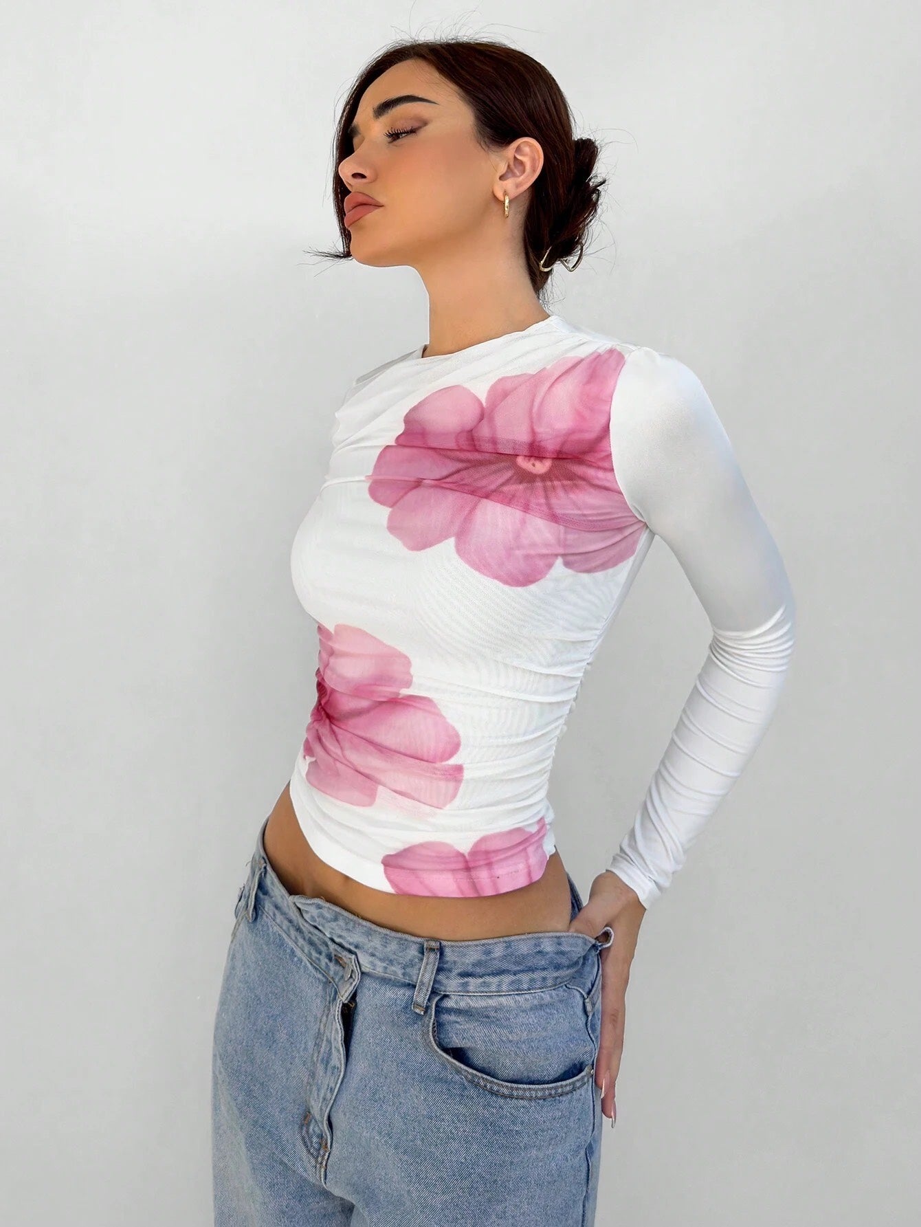 Floral Mesh Long Sleeve T-Shirt