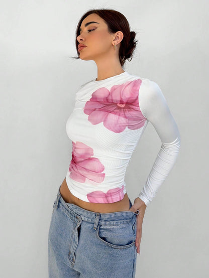 Floral Mesh Long Sleeve T-Shirt