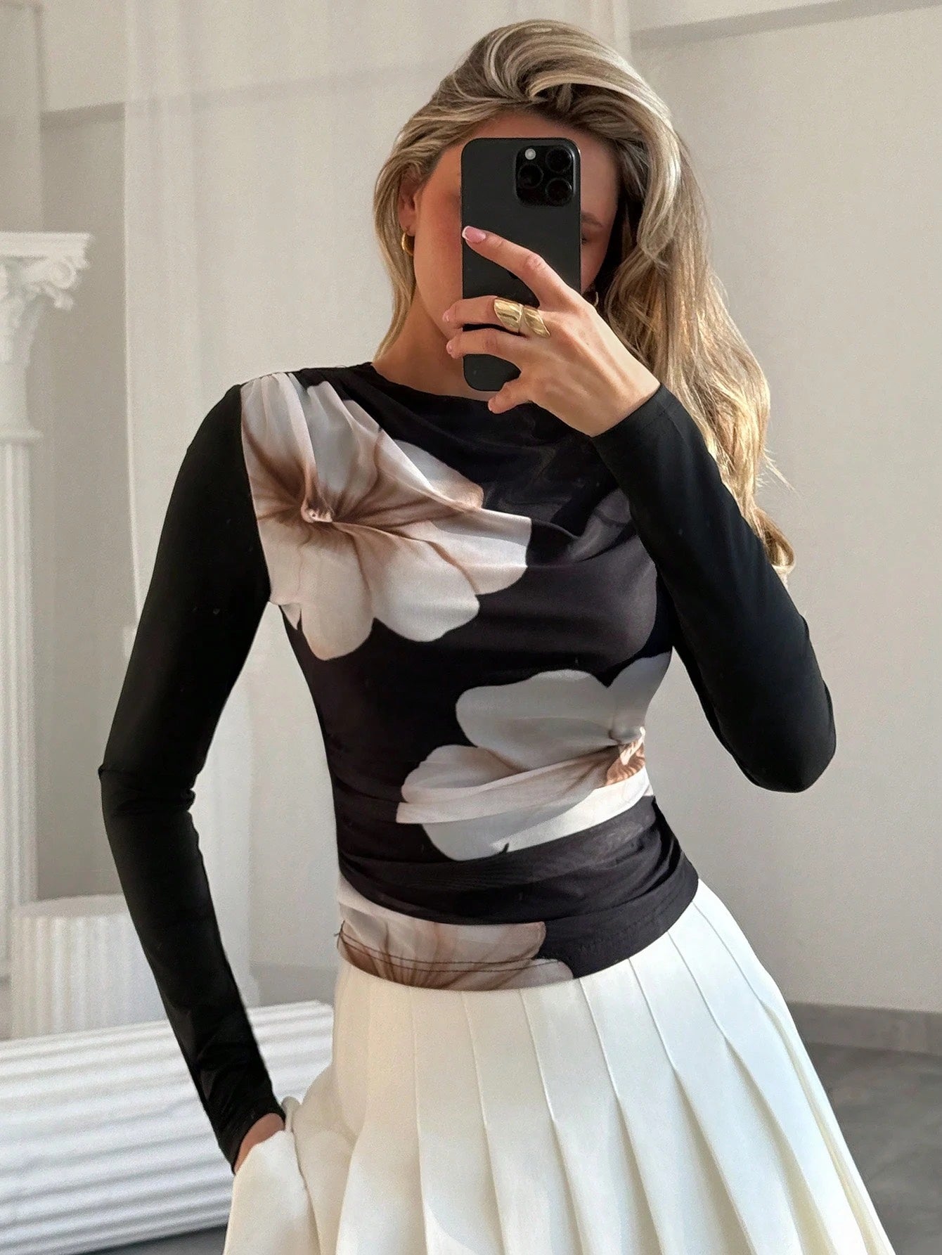 Floral Mesh Long Sleeve T-Shirt