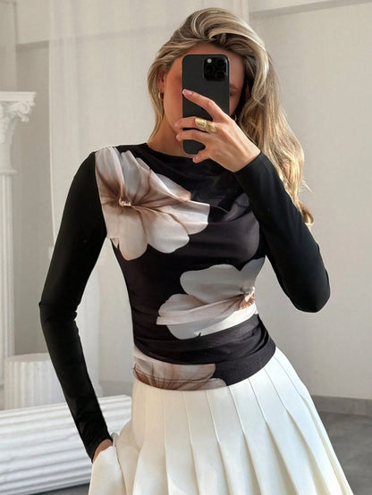 Floral Mesh Long Sleeve T-Shirt
