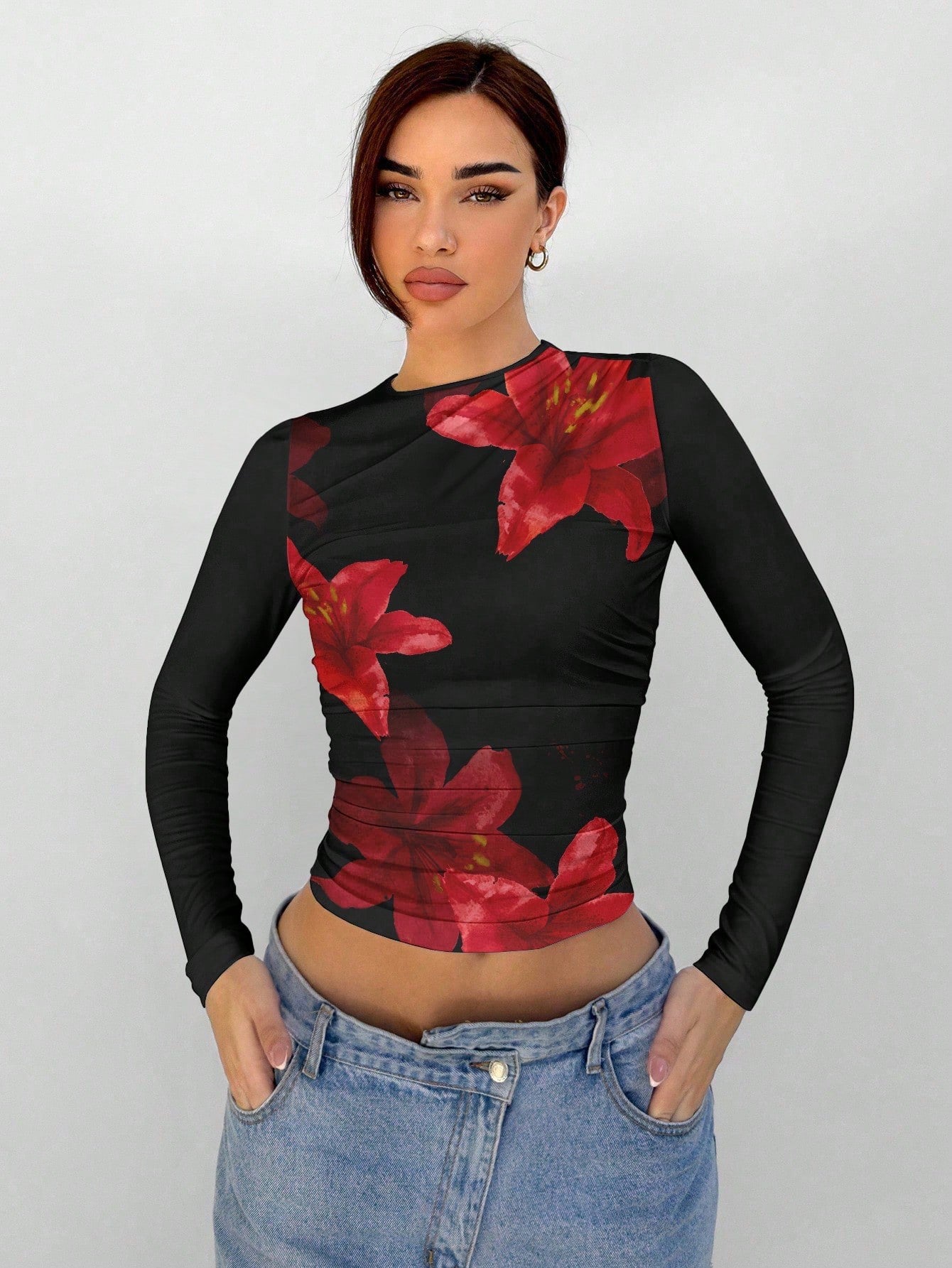 Floral Mesh Long Sleeve T-Shirt