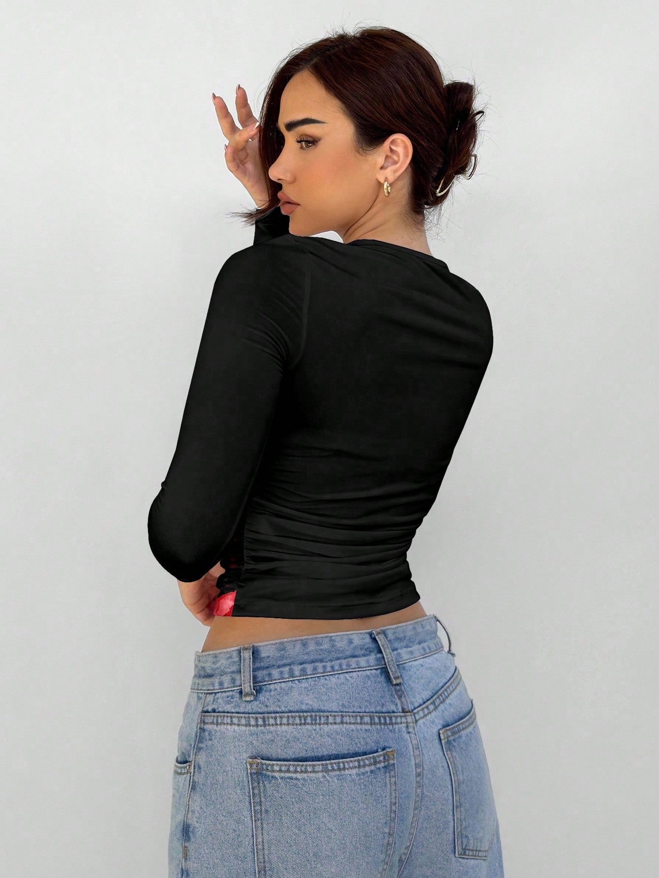 Floral Mesh Long Sleeve T-Shirt