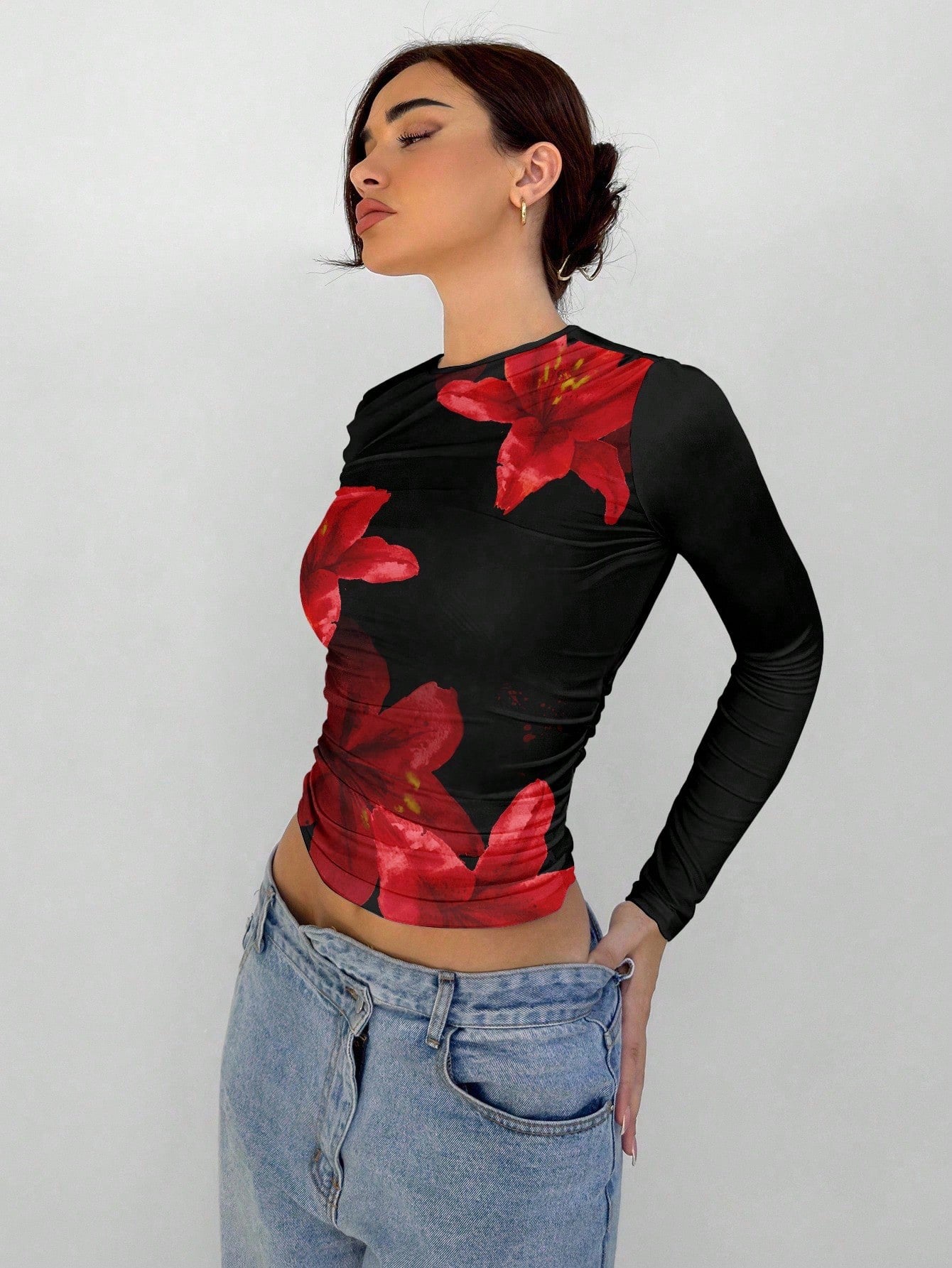 Floral Mesh Long Sleeve T-Shirt
