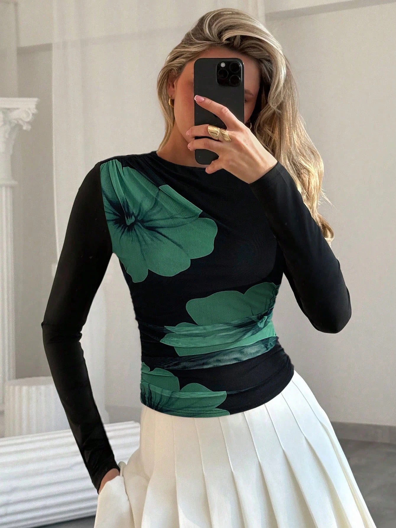 Floral Mesh Long Sleeve T-Shirt