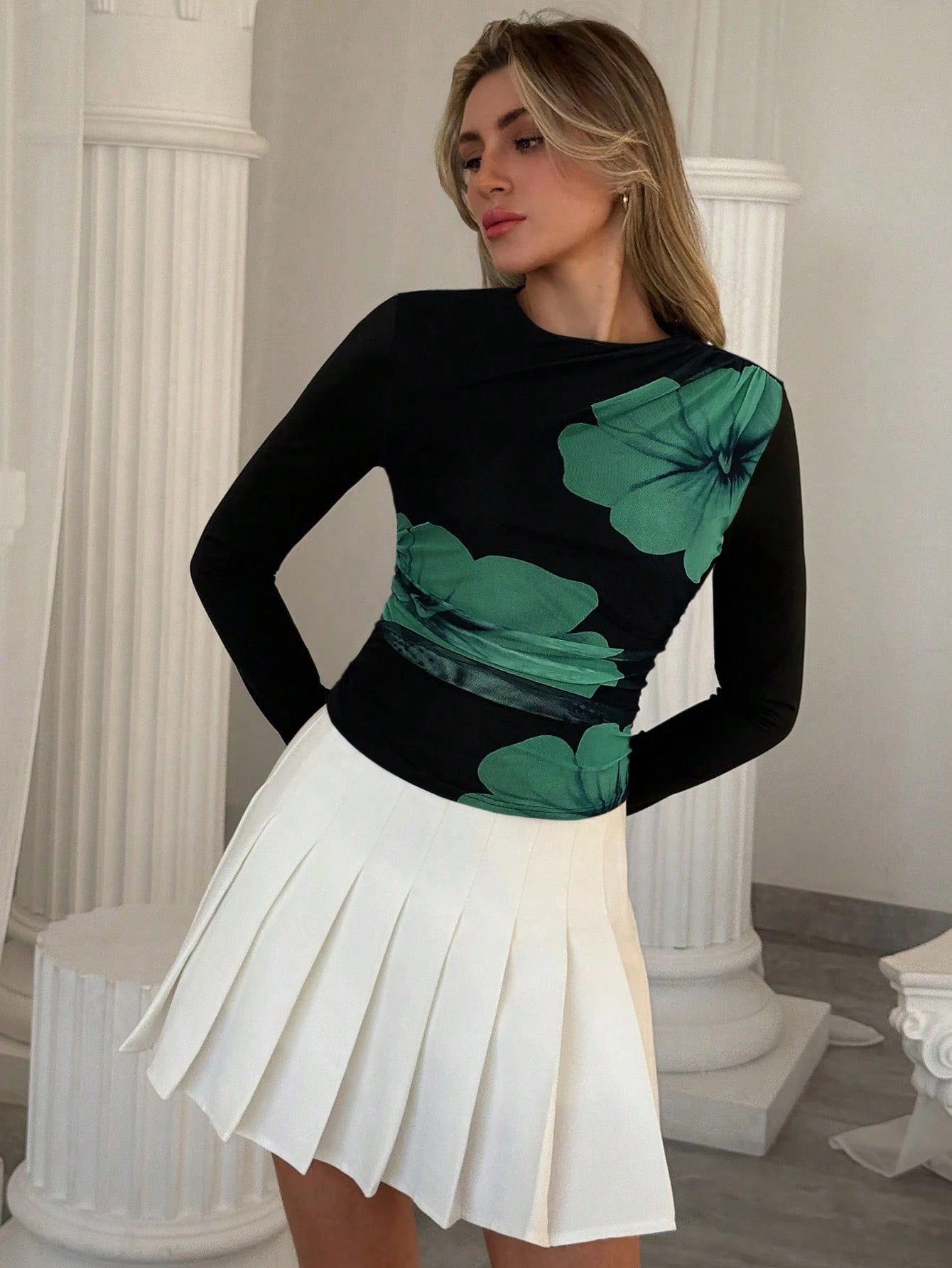 Floral Mesh Long Sleeve T-Shirt