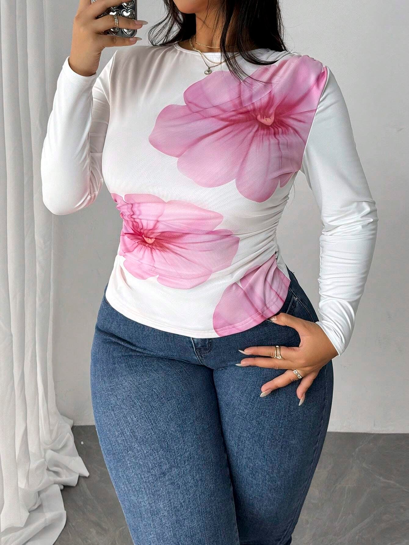 Floral Mesh Long Sleeve T-Shirt