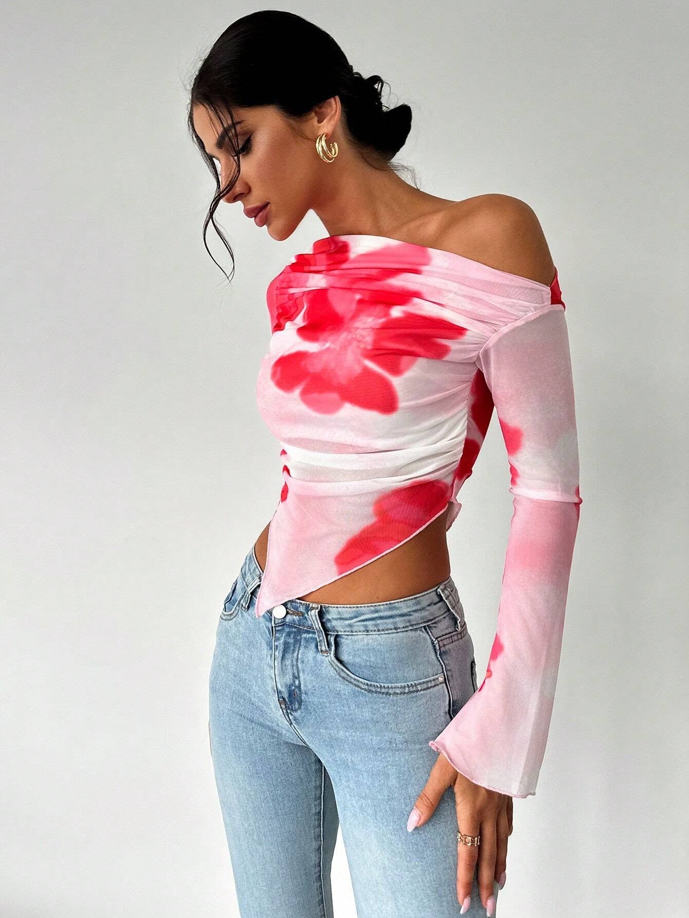 Tie-Dye Open Shoulder Crop