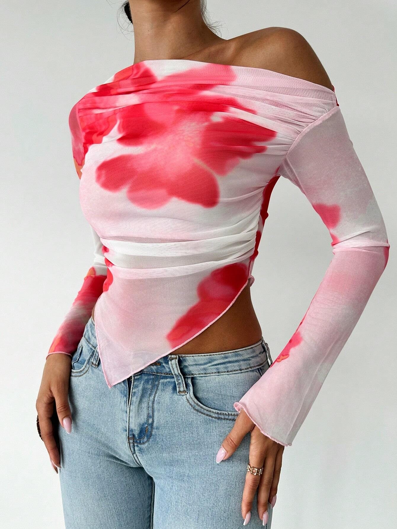 Tie-Dye Open Shoulder Crop