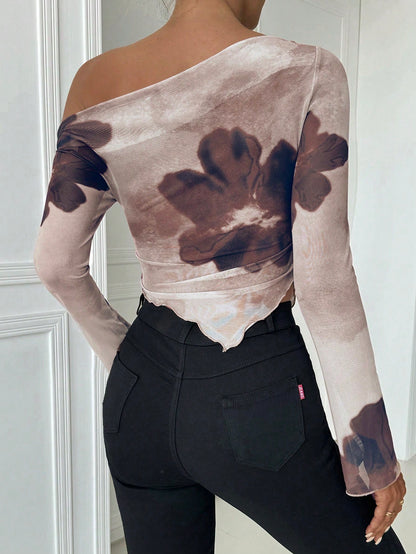 Tie-Dye Open Shoulder Crop