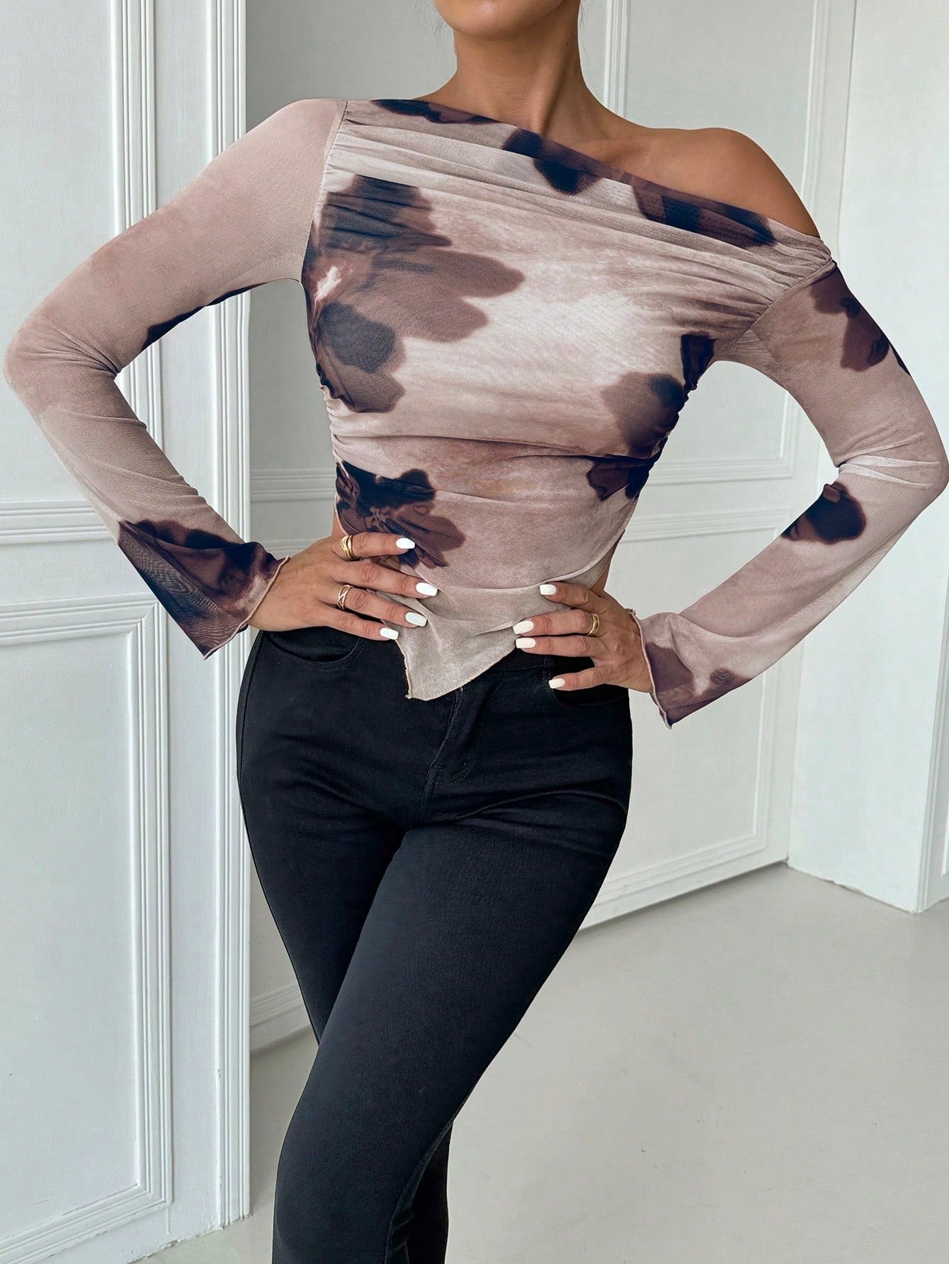Tie-Dye Open Shoulder Crop