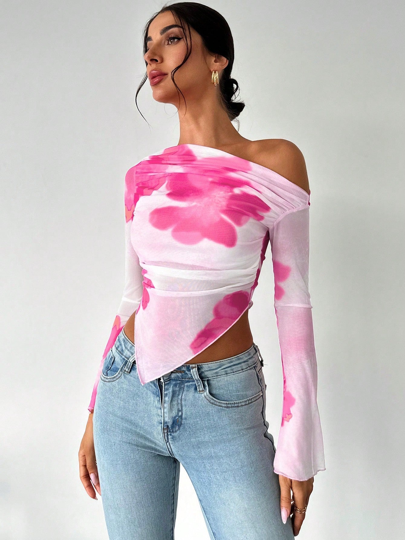 Tie-Dye Open Shoulder Crop