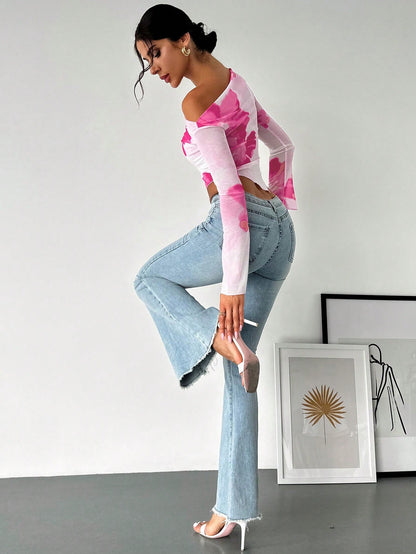 Tie-Dye Open Shoulder Crop