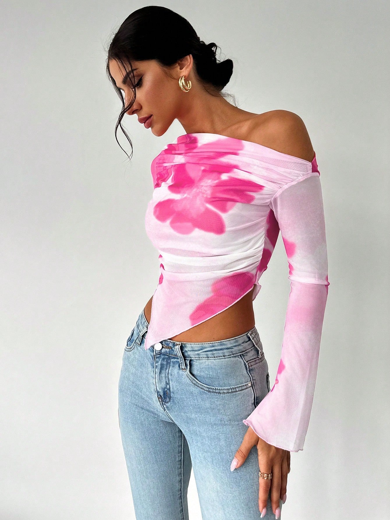 Tie-Dye Open Shoulder Crop