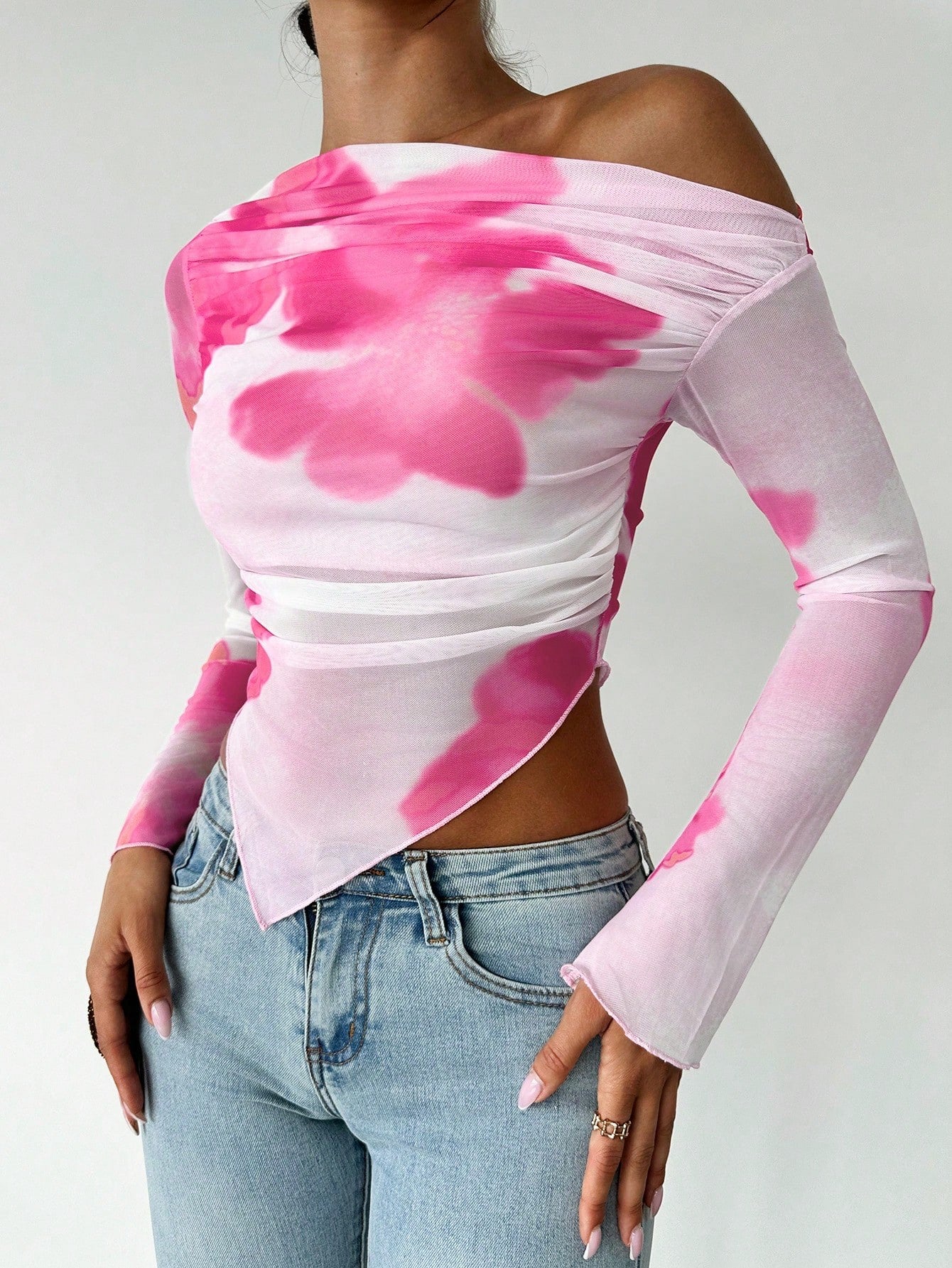 Tie-Dye Open Shoulder Crop