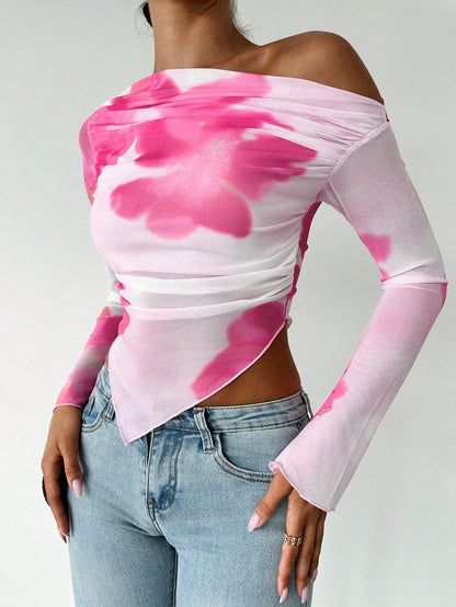 Tie-Dye Open Shoulder Crop