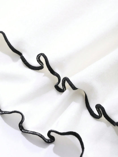 Turtleneck Lace-Trim Long Sleeve