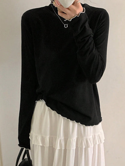 Turtleneck Lace-Trim Long Sleeve