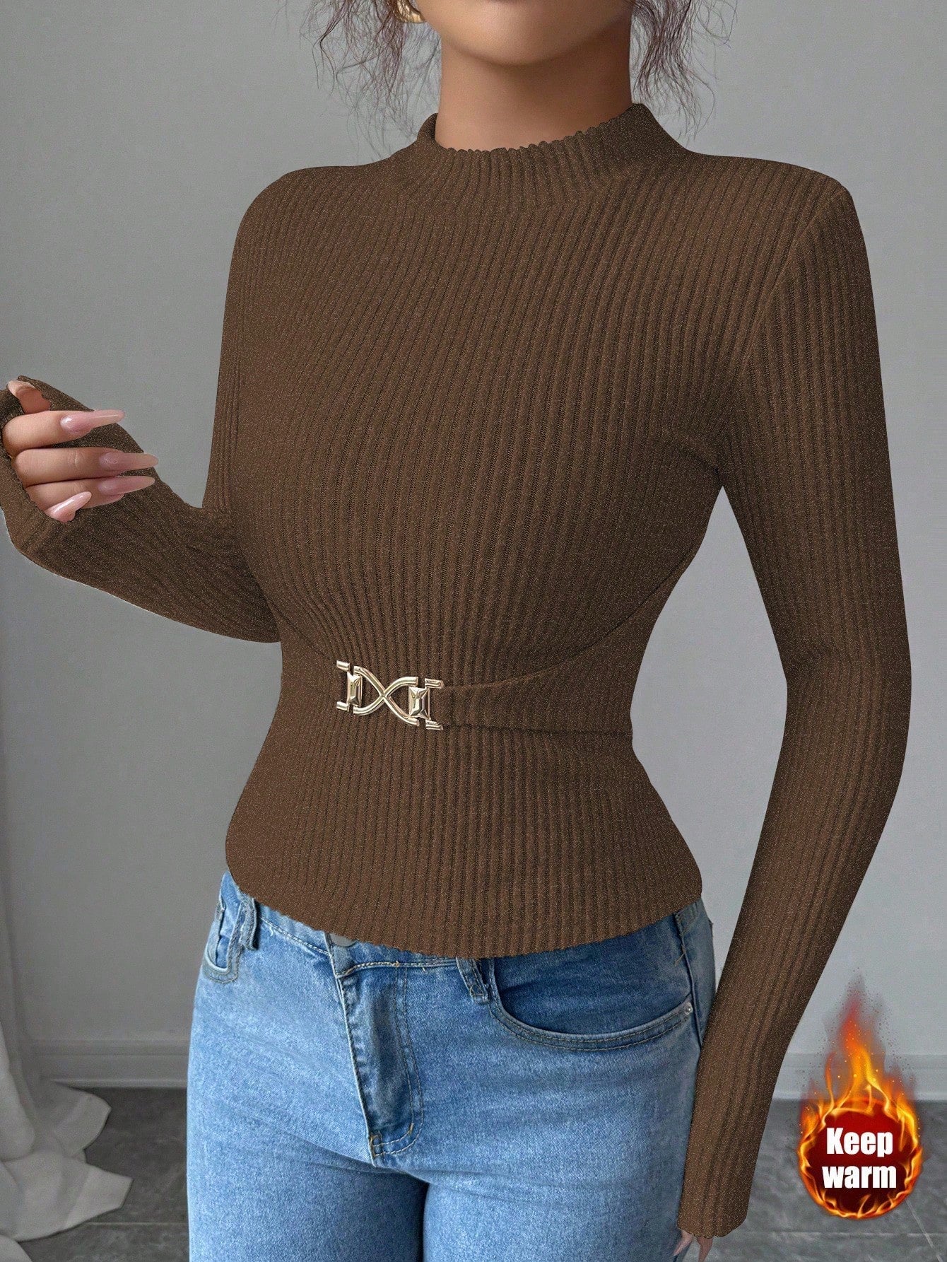 Ribbed Top with Waist Chain