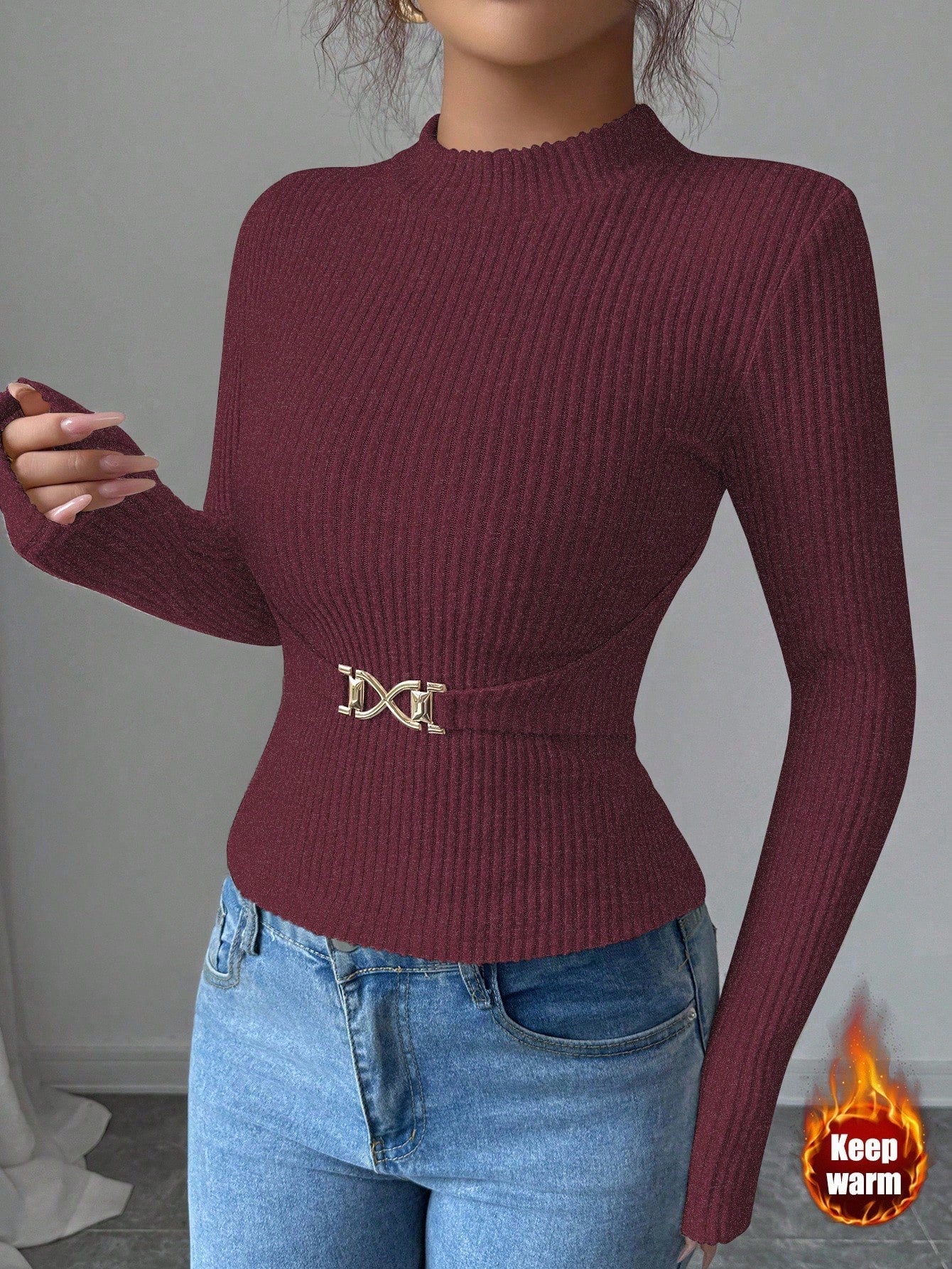 Ribbed Top with Waist Chain