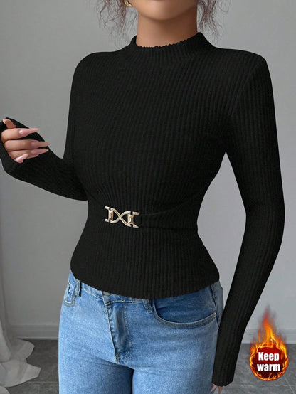 Ribbed Top with Waist Chain